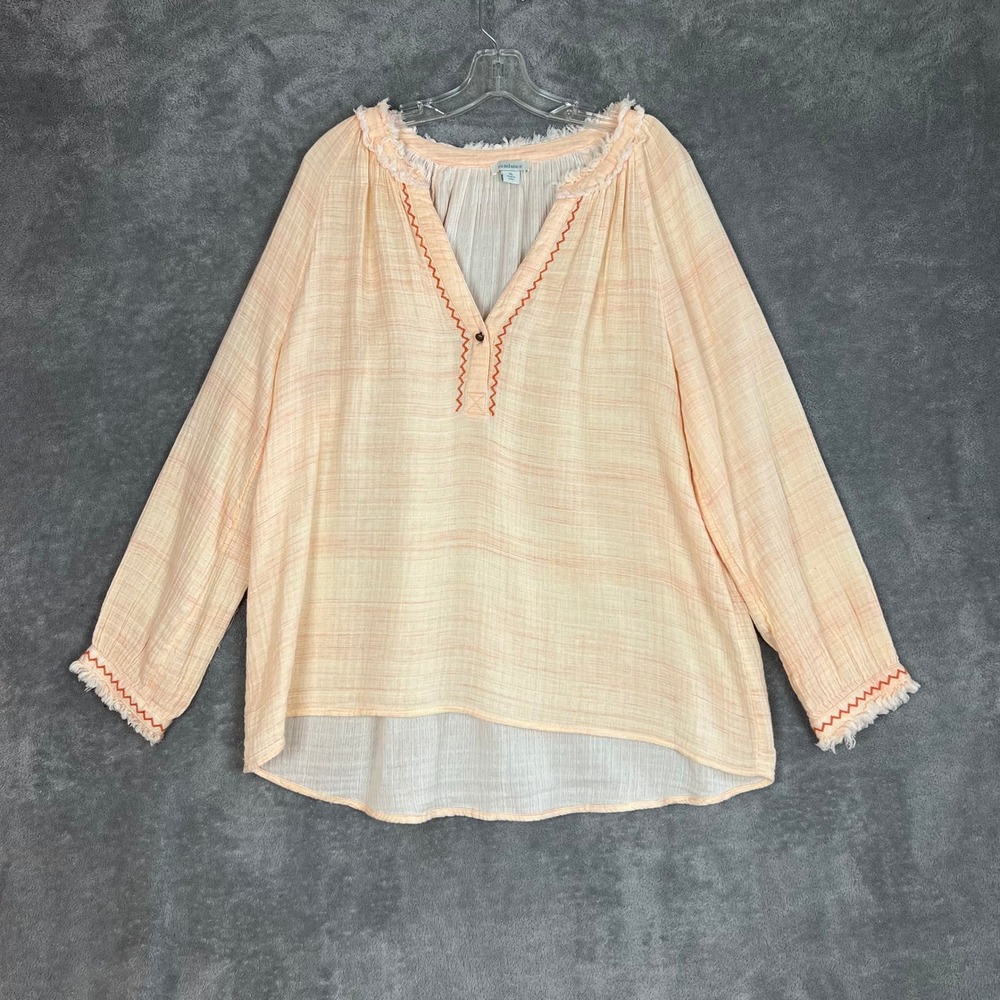 Sundance Blouse Top Womens XL Peach Gauzy Raw Edge Boho Beachy Lightweight